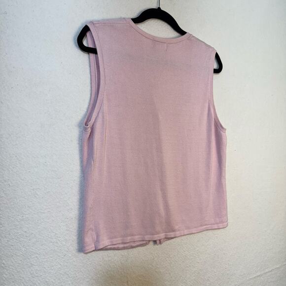 Koret Light Pink Rayon Knit Sweater Vest Ribbon Floral Embroidery Granny Small - Picture 4 of 6